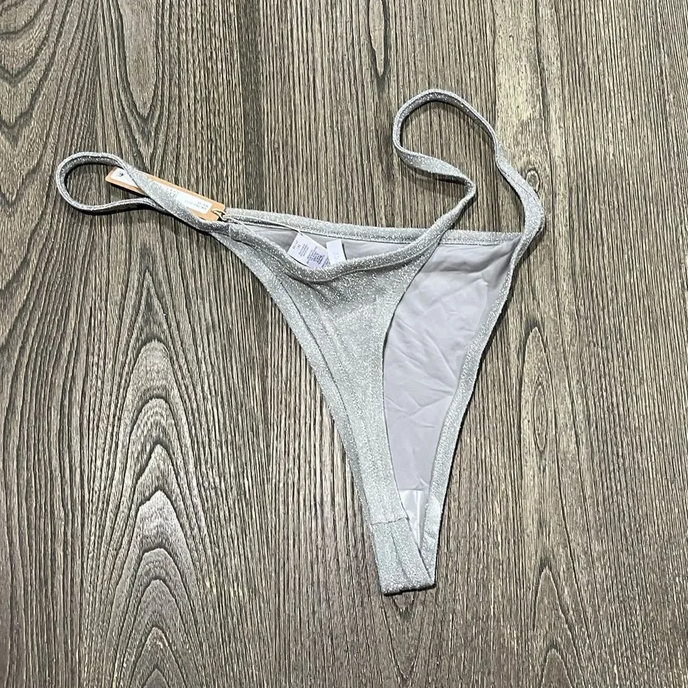 NWT Skims Track Glitter Swim String Thong Swimwear Bikini Sparkly Nickle 3X